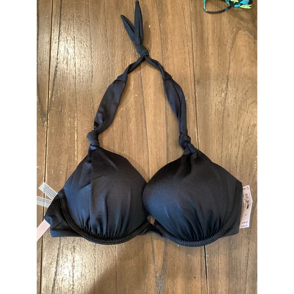 Victoria's Secret Swim Knotted Sexy Tee Push-Up Bikini halter Top 32D black NWT - Picture 2 of 5